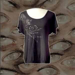 Vintage FANG y2k emo black🖤 bedazzle rhinestoned open back women’s blouse/top
